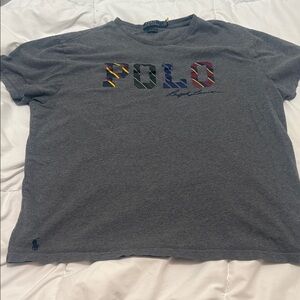 Polo by Ralph Lauren Gray Crewneck Tee with Multicolor Striped POLO Logo